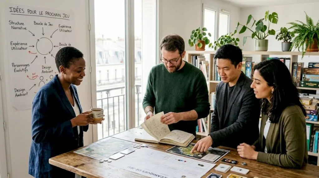L’équipe échange autour de la stratégie de gamification lors d’une réunion.
