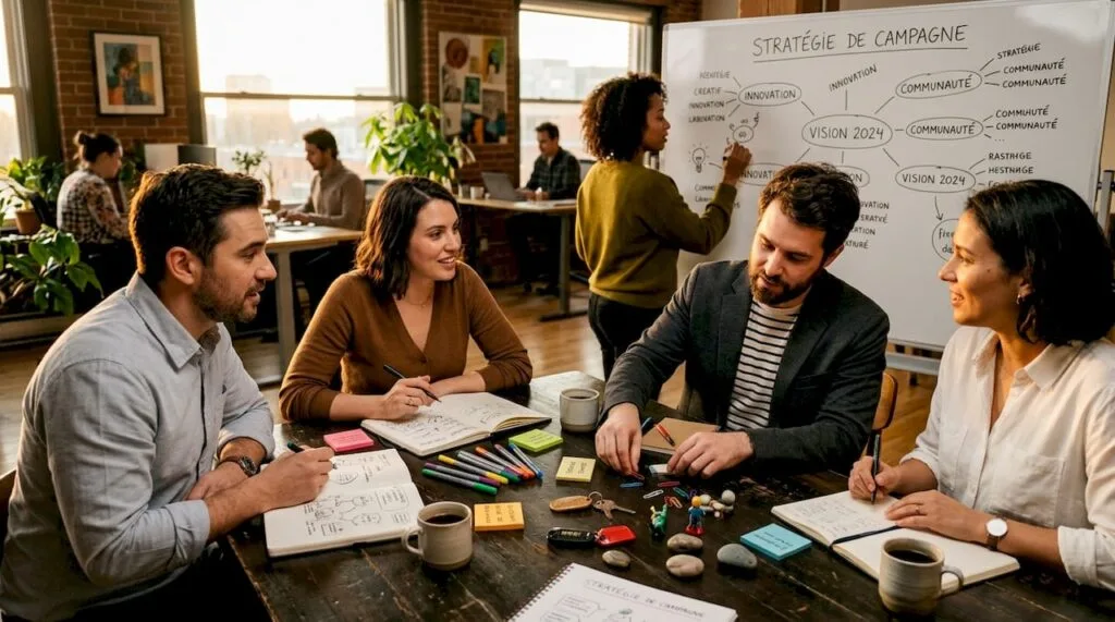 Session de réflexion collective dans un espace dédié à la créativité