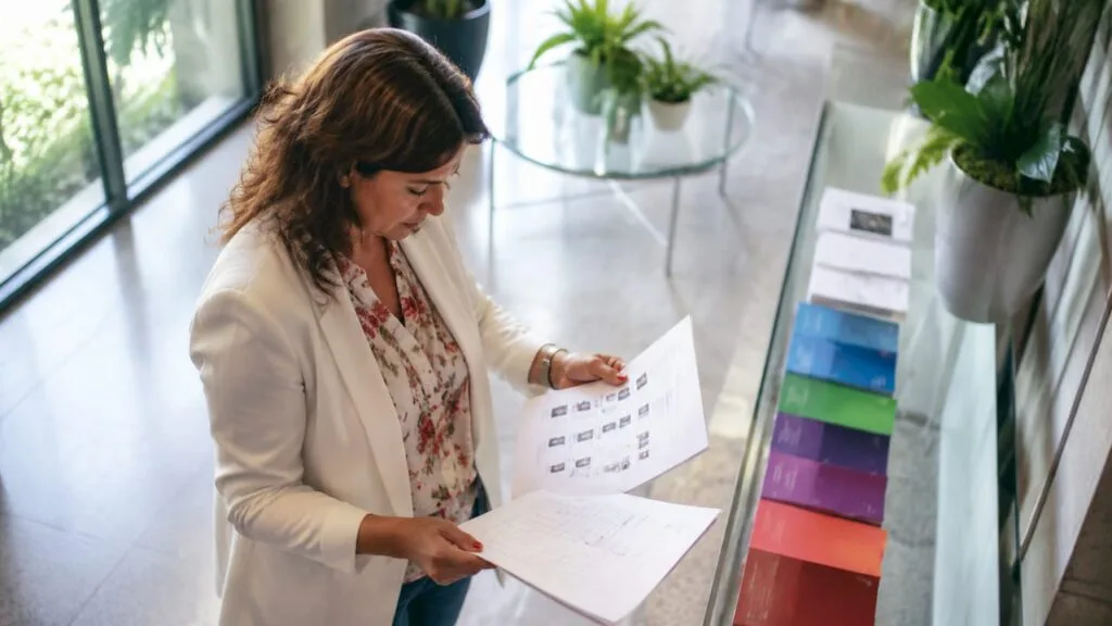 Organisateur d’événements en pleine vérification des documents personnalisés pour la manifestation
