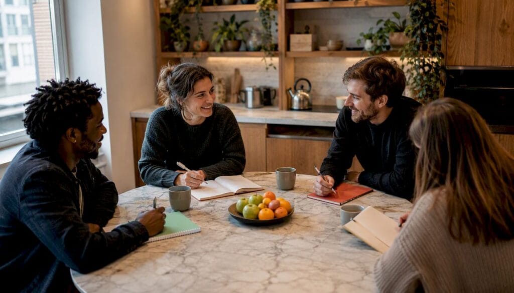 L’équipe échange autour de l’organisation d’une activité de cohésion.