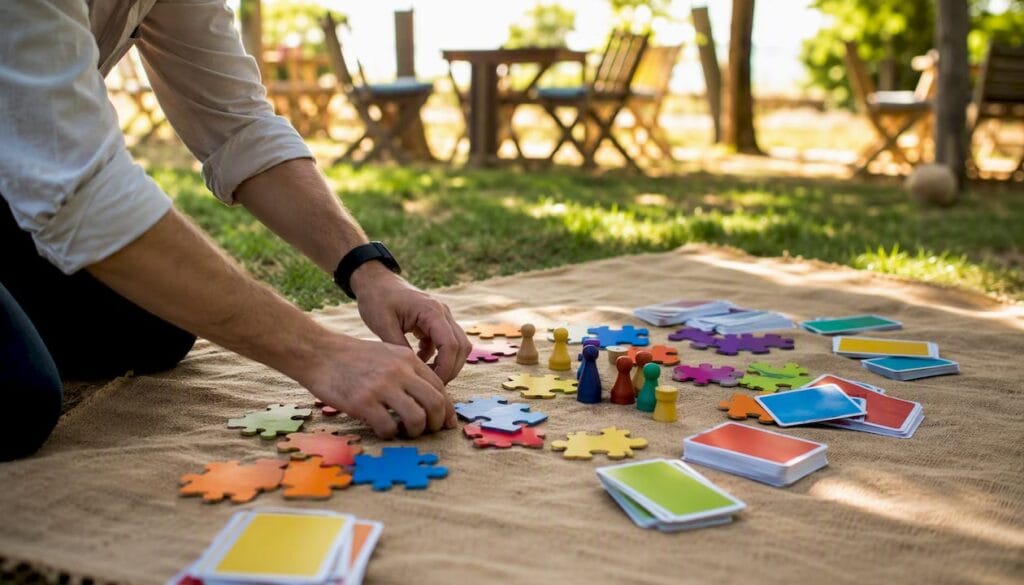L’animateur prépare le matériel nécessaire pour les activités de team building.