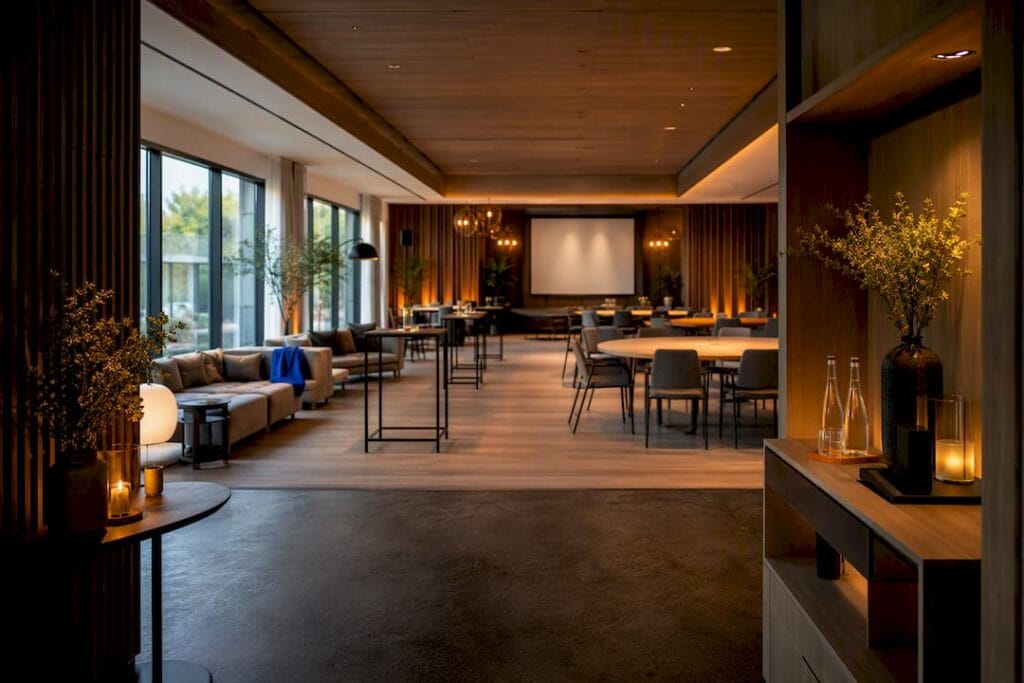 Salle événementielle prête pour un team building