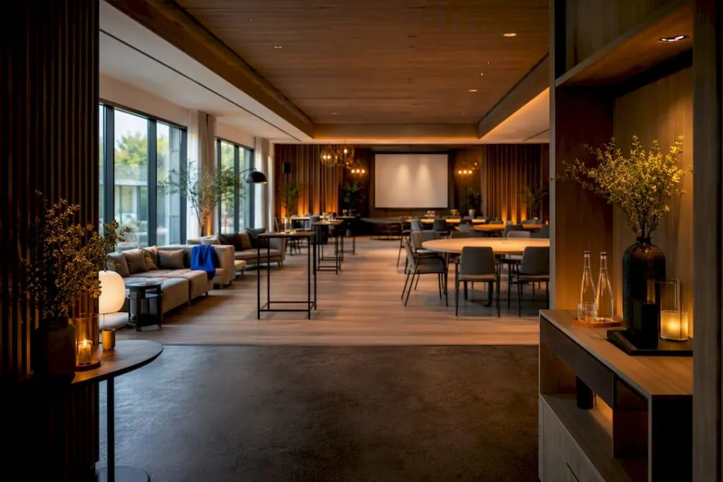 Salle événementielle prête pour un team building